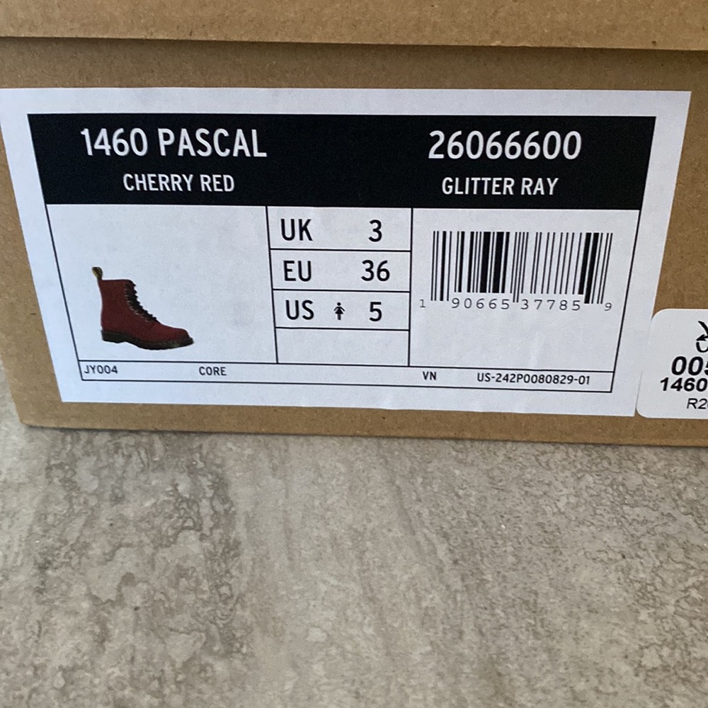 Dr Martens 1460 Pascal Cherry Red Glitter Ray - Picture 2 of 8